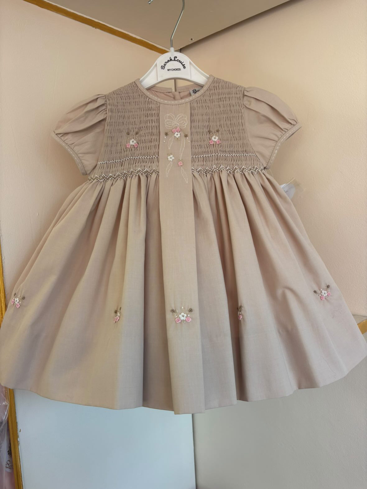 Sarah Louise beige & ivory dress SL0012 -Exclusive – Envy My Baby Boutique