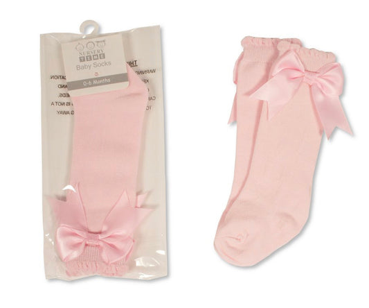 Nursery time knee high bow socks pink