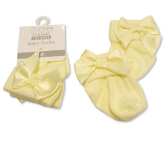 Nursery time lemon satin bow socks newborn