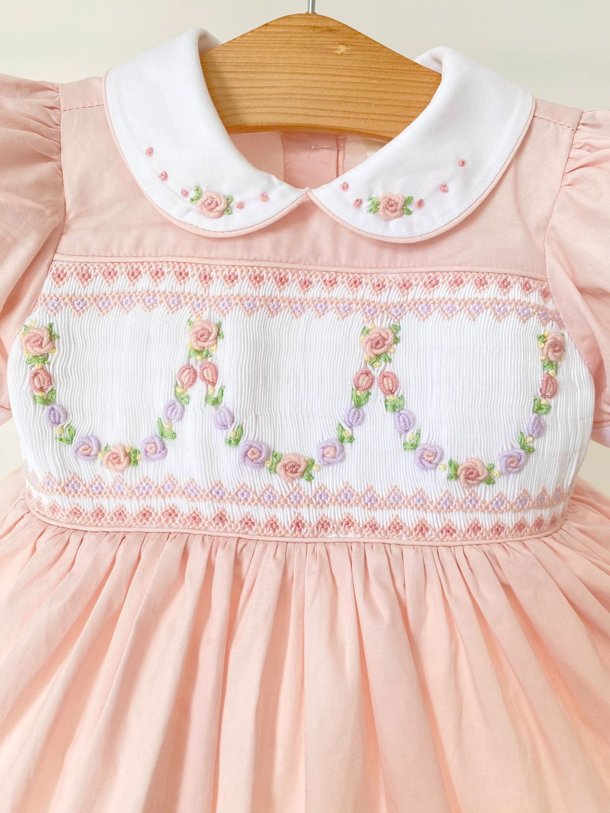 Pre order girls peach smocked dress