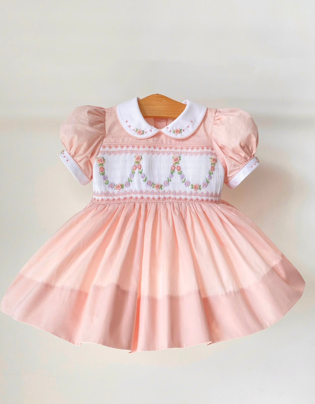 Pre order girls peach smocked dress