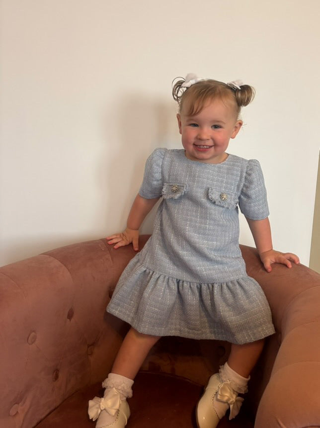 Chic By Deolinda drop waist blue tweed dress