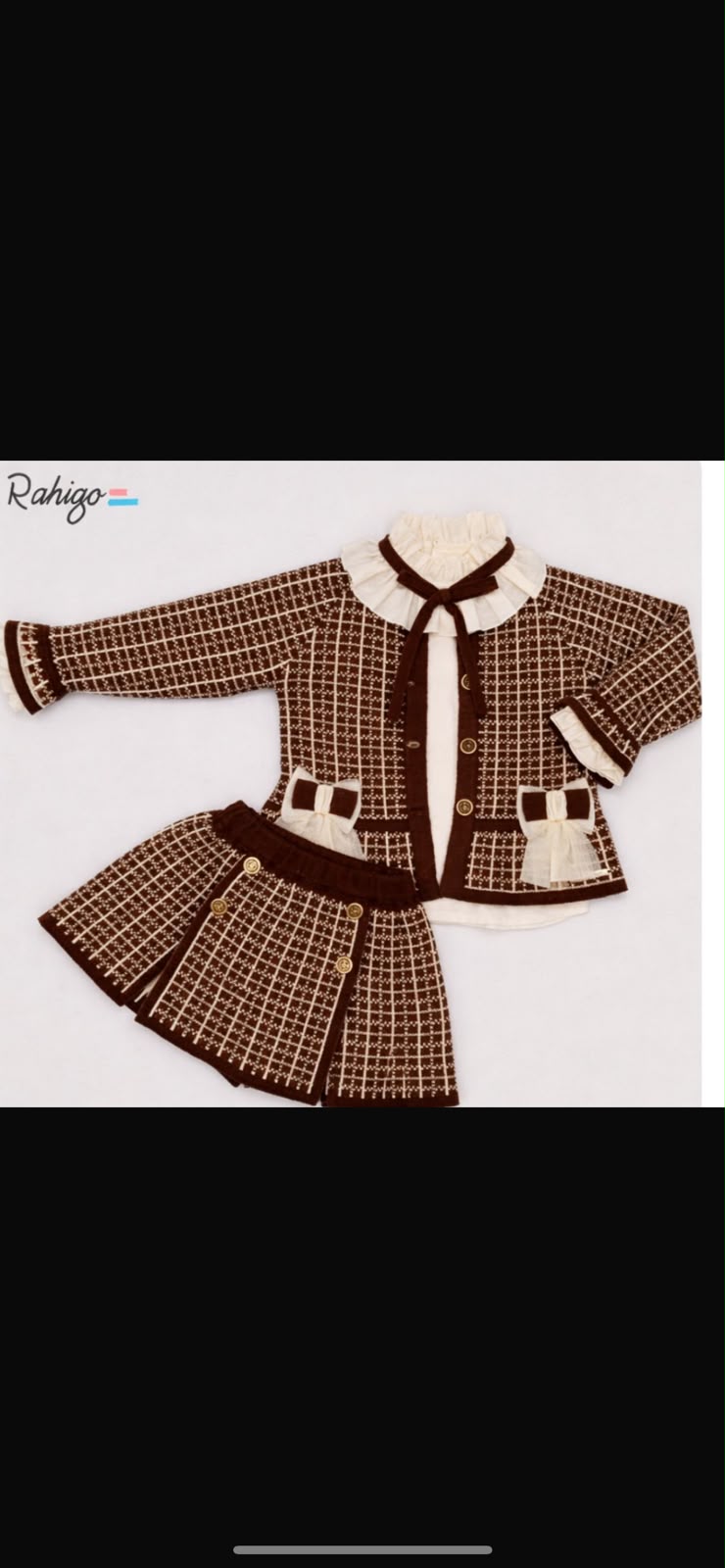 Pre order Rahigo older girls Chocolate 3 piece skirt set