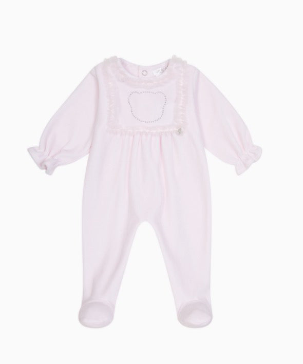 Deolinda baby girls pink teddy dimante babygrow AW25 DBI25112