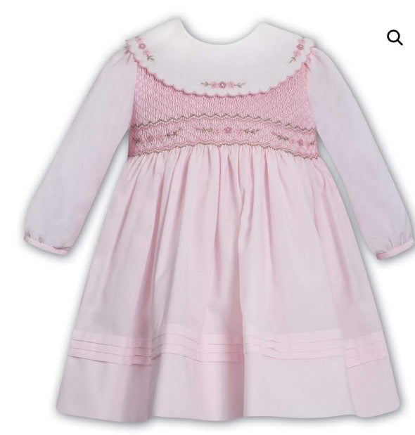 Sarah Louise girls pink cotton hand smocked dress 013687