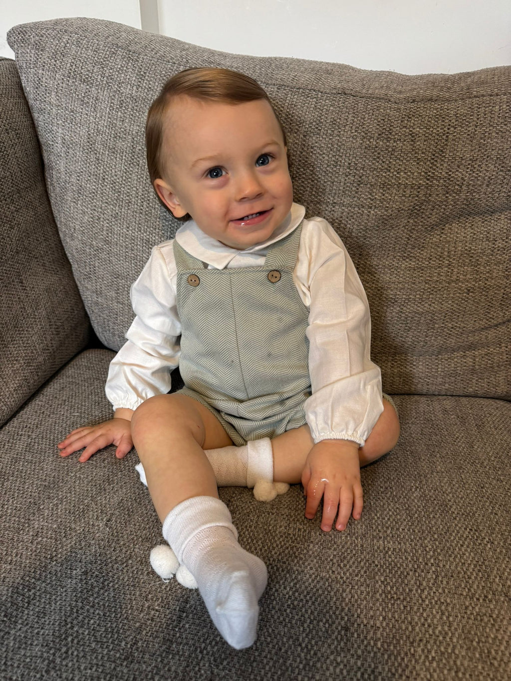 Calamaro boys sage green romper set