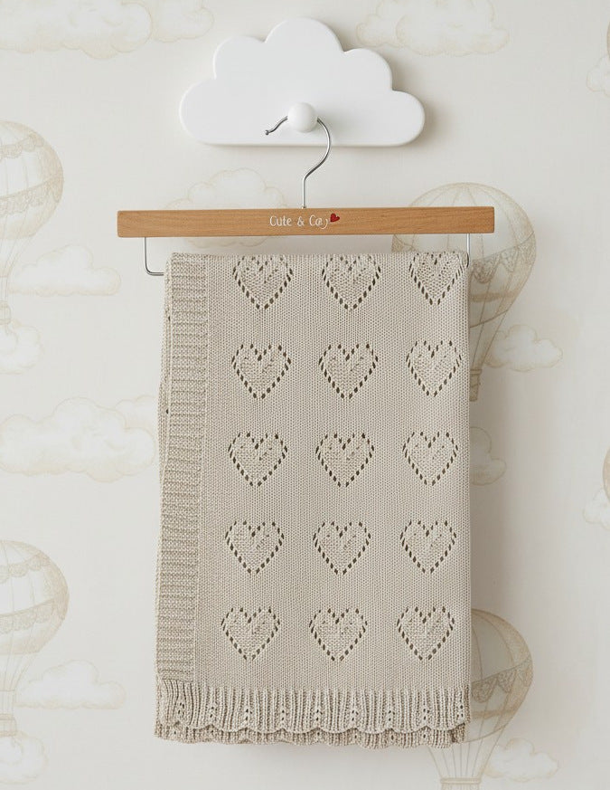 Cute & co cotton heart blanket pink , blue , beige