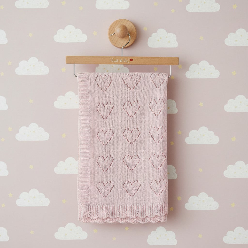 Cute & co cotton heart blanket pink , blue , beige