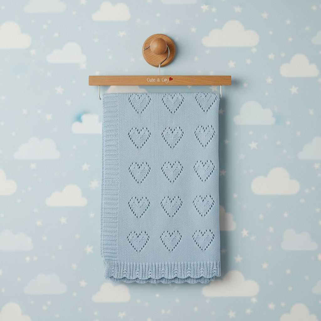 Cute & co cotton heart blanket pink , blue , beige