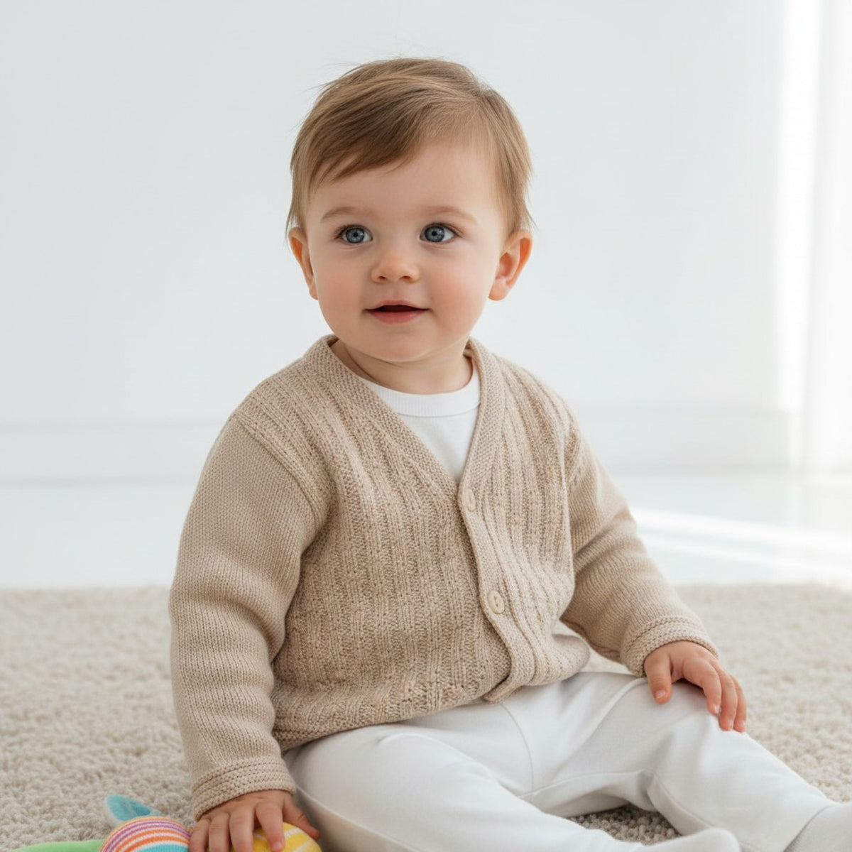 Pex baby boys knitted beige / blue cardigan