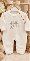 Dandelion hello world knitted outfits white, pink , blue