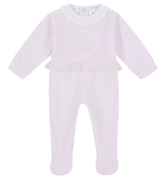 Deolinda pink babygrow with appliqué design AW23