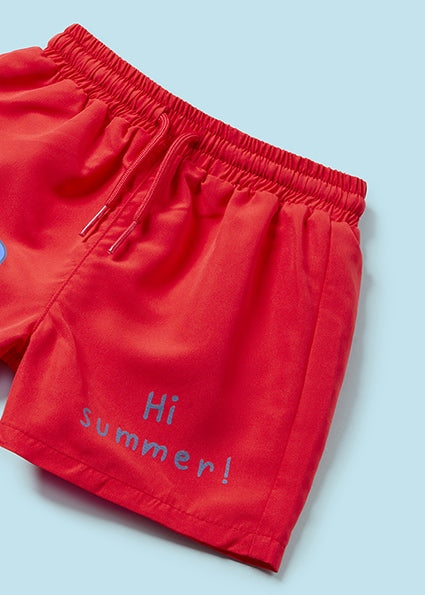 Maroral red swim shorts & hat SS24