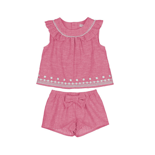 Mayoral 2 piece girls  linen embroidered shorts set SS24