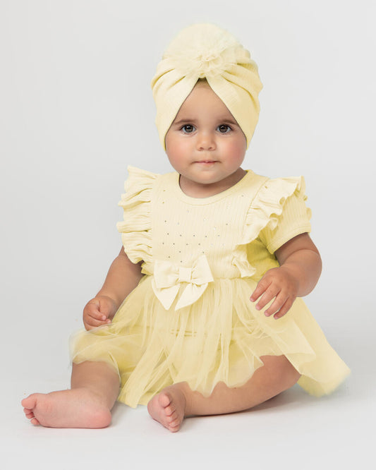 Caramelo baby girls lemon dress and turban wrap SS24