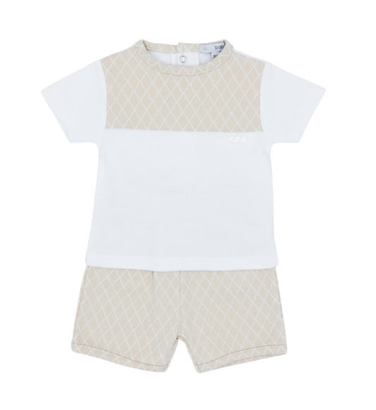 Blues baby boys beige and white shorts set SS24 BB1216