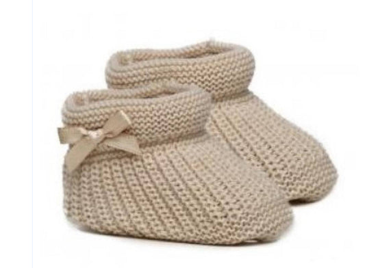 Beige newborn  knitted bootees