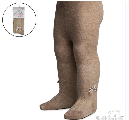 Soft touch camel bow diamond knit tights