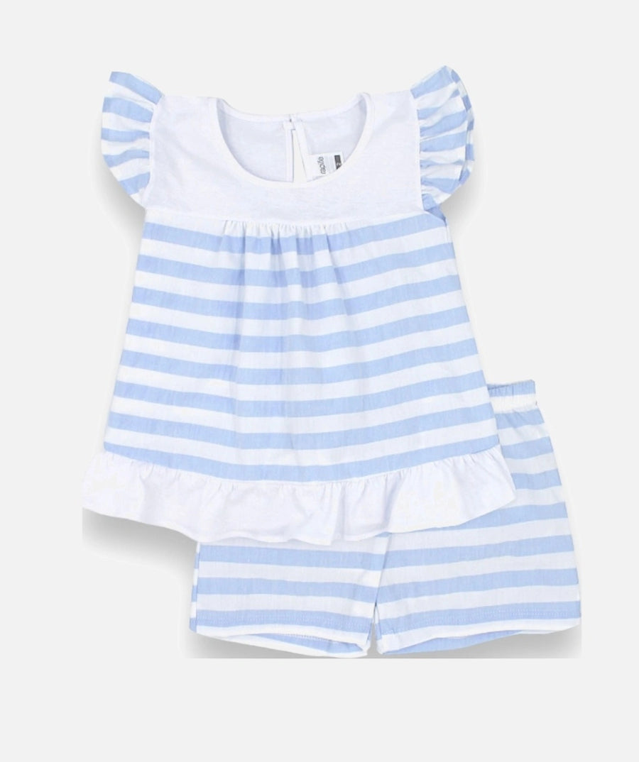 Rapife baby girls blue striped shorts set