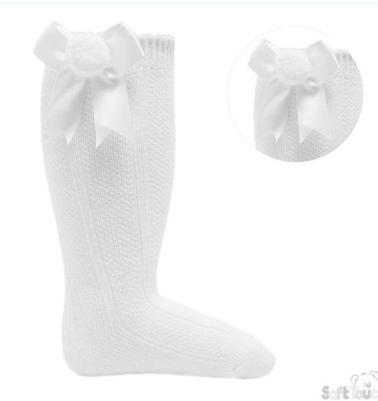 Soft touch white bow knee high socks