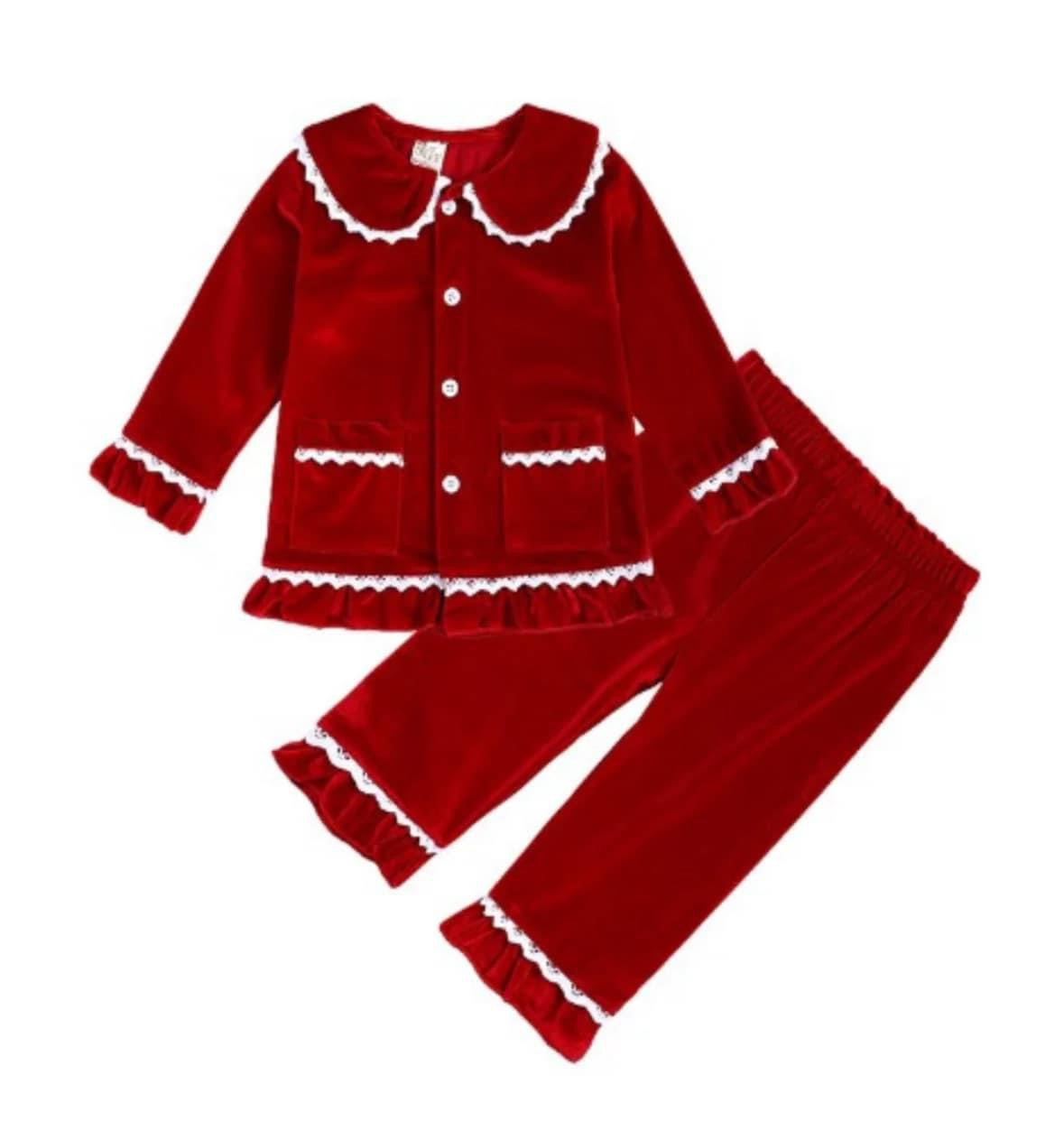 Boys red velvet pyjamas