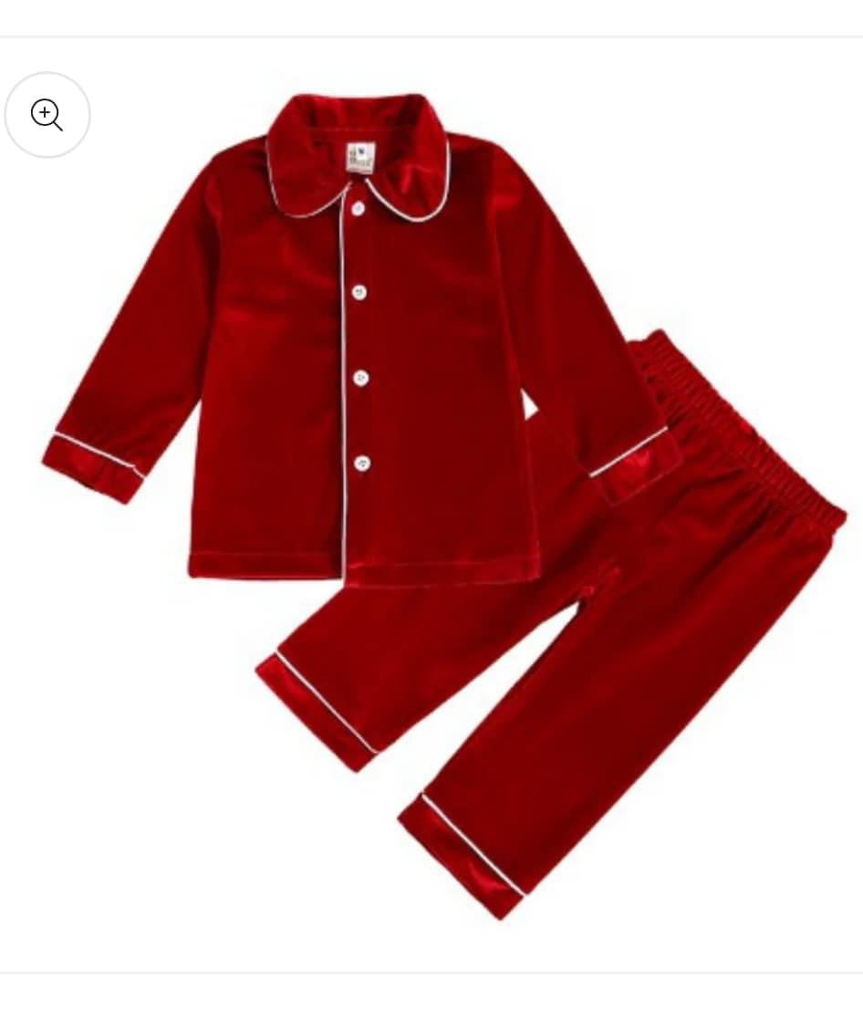 Boys red velvet pyjamas
