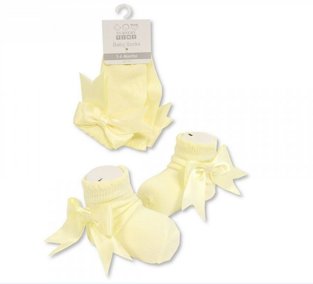 Baby girls lemon satin bow ankle socks