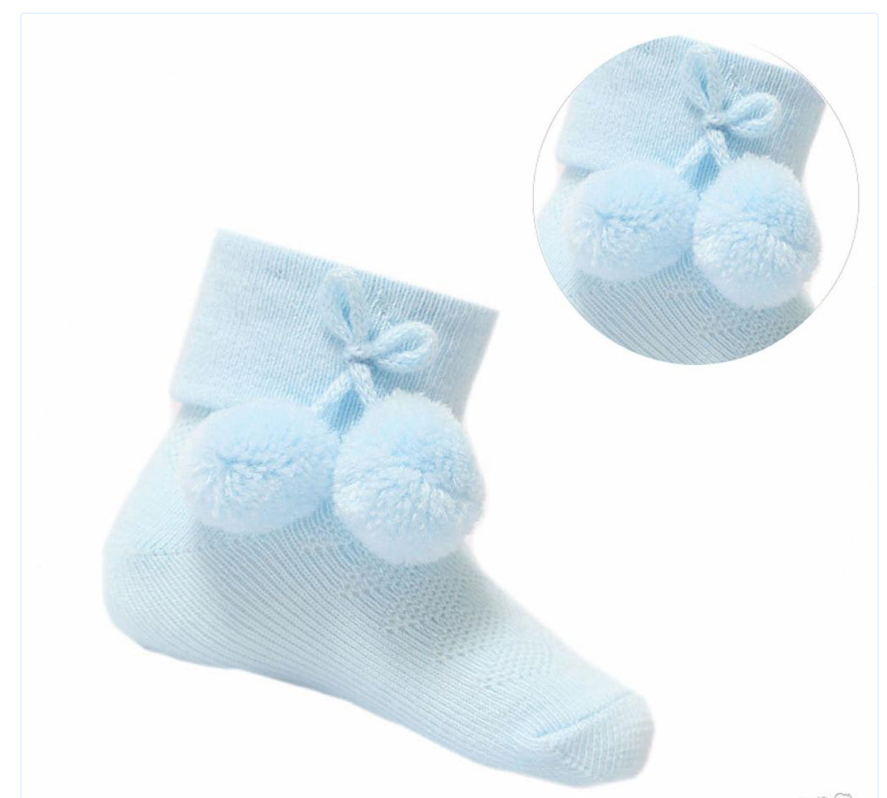 Sky blue Pom Pom ankle socks