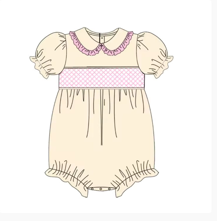 Cream & pink smocked baby girls rompers