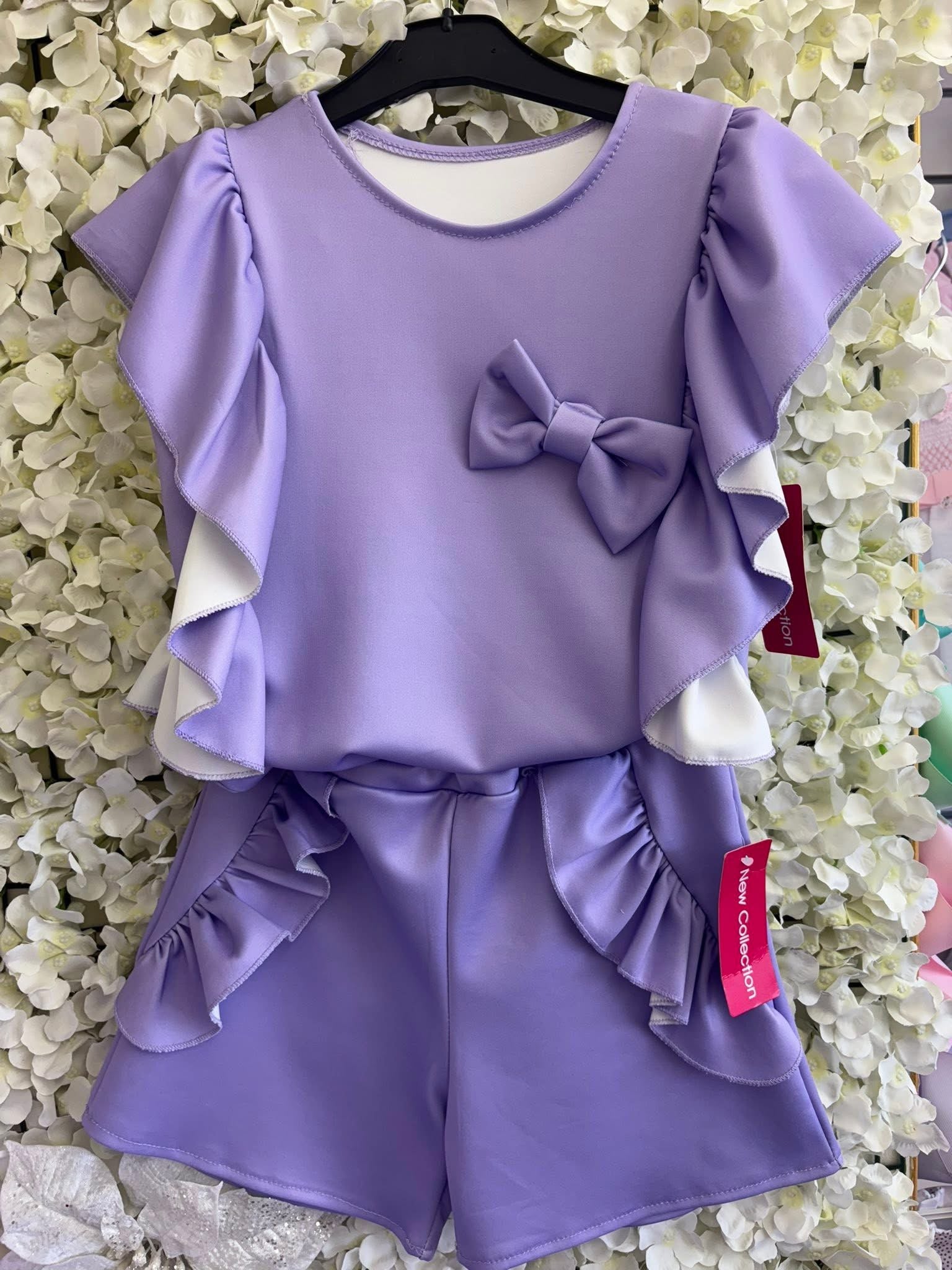 Girls frill shorts sets purple/pink