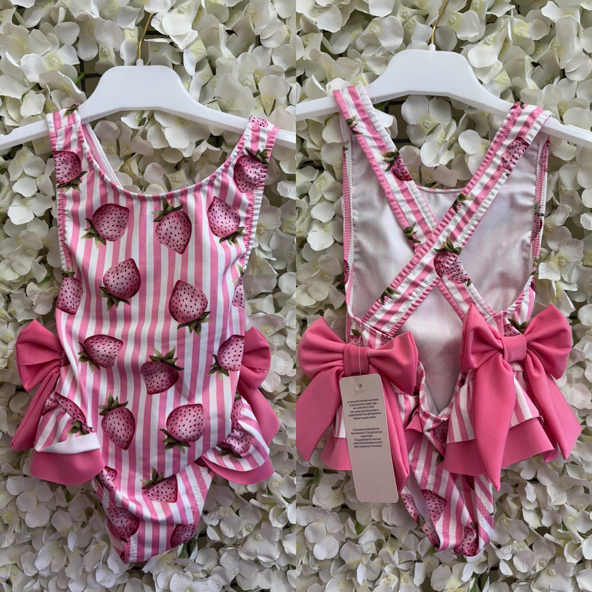 Girls pink strawberry swimsuits