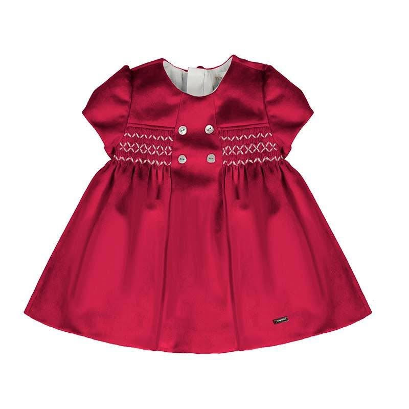 Mayoral baby girls red velour smocked dress AW25 2.816