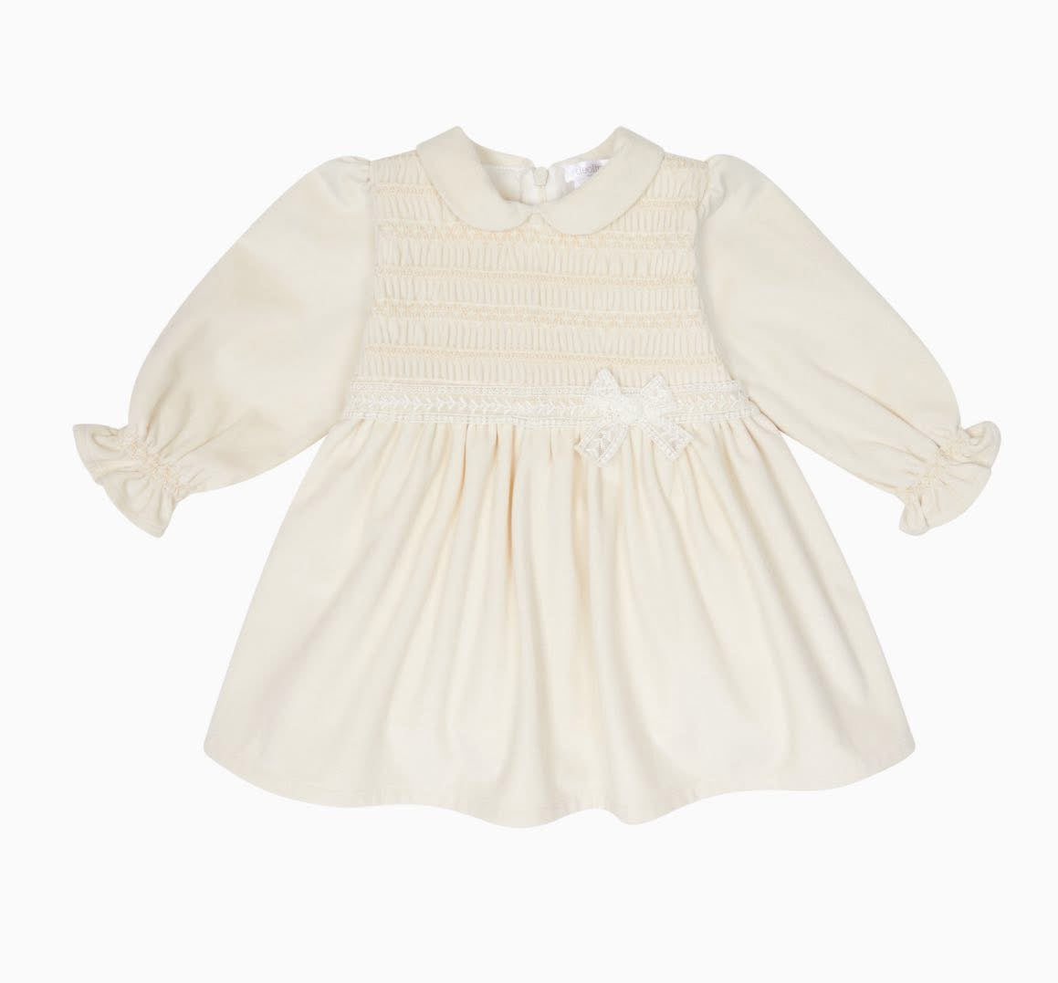 Deolinda cream smocked dress AW25 DBI25402