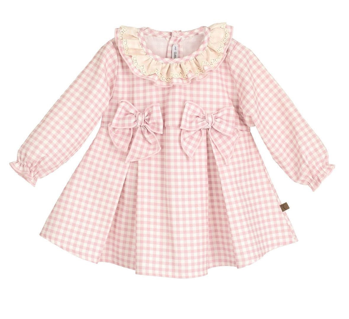 Calamaro baby girls pink gingham dress AW25 21303