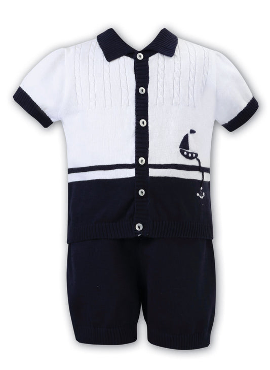 Sarah Louise boys 2 piece navy knitted set SS24 Z1066