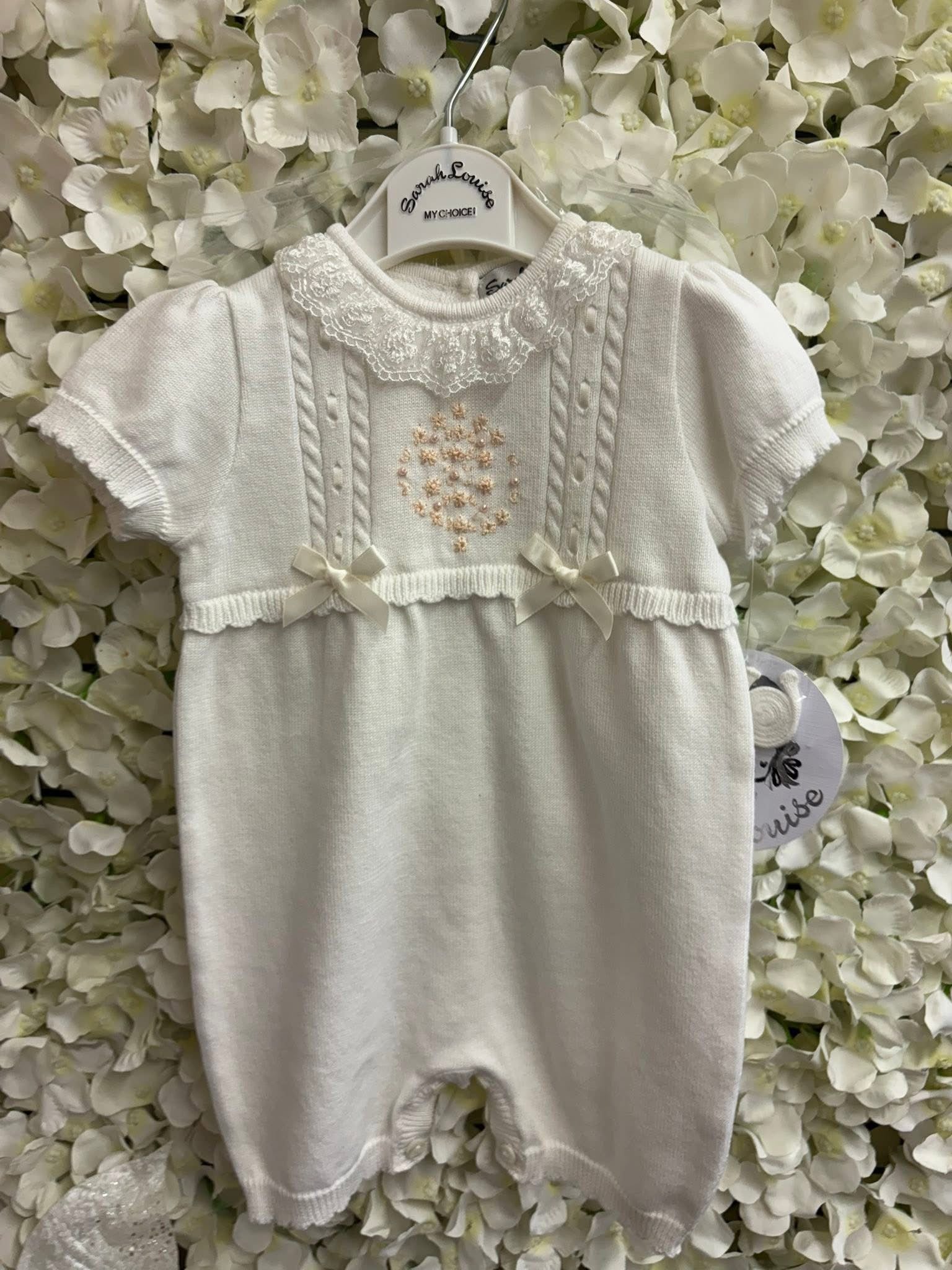 Sarah Louise baby girls ivory /peach knitted set & bonnet C2000Z