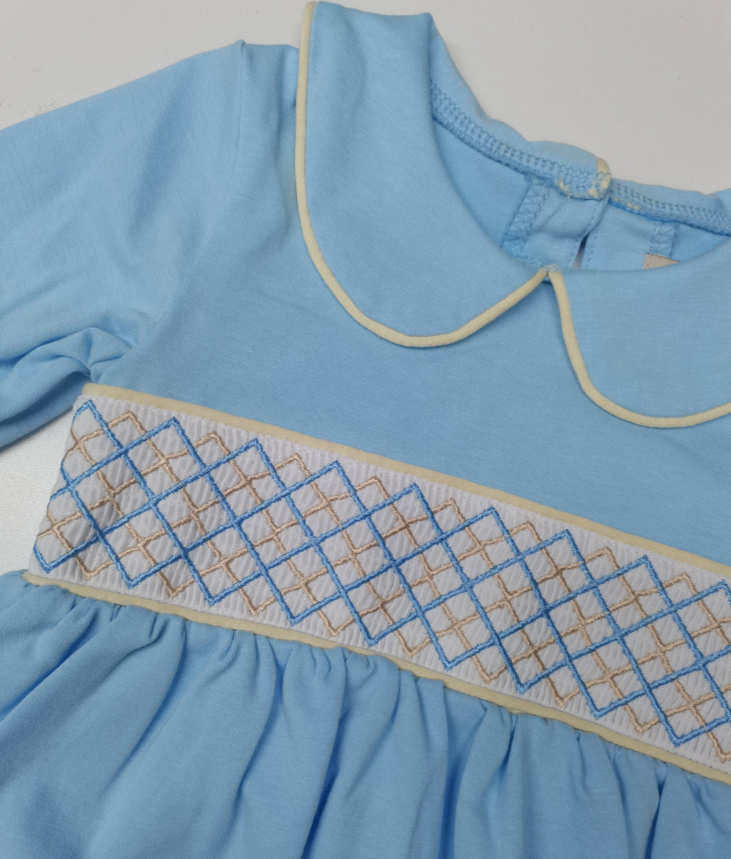 Envy My Baby baby boys blue smocked romper