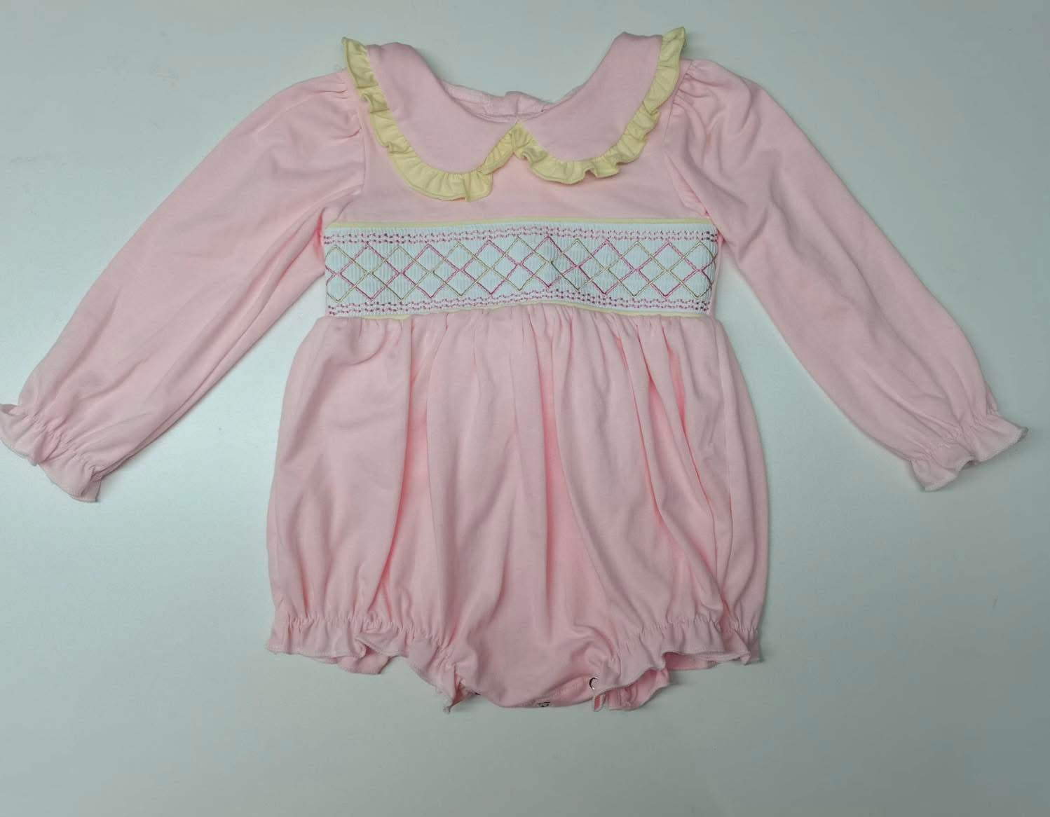 Envy My Baby smocked pink romper