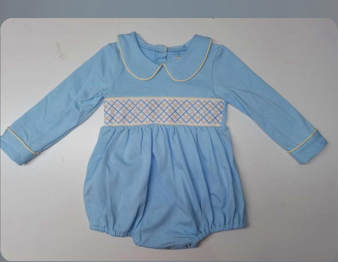 Envy My Baby baby boys blue smocked romper