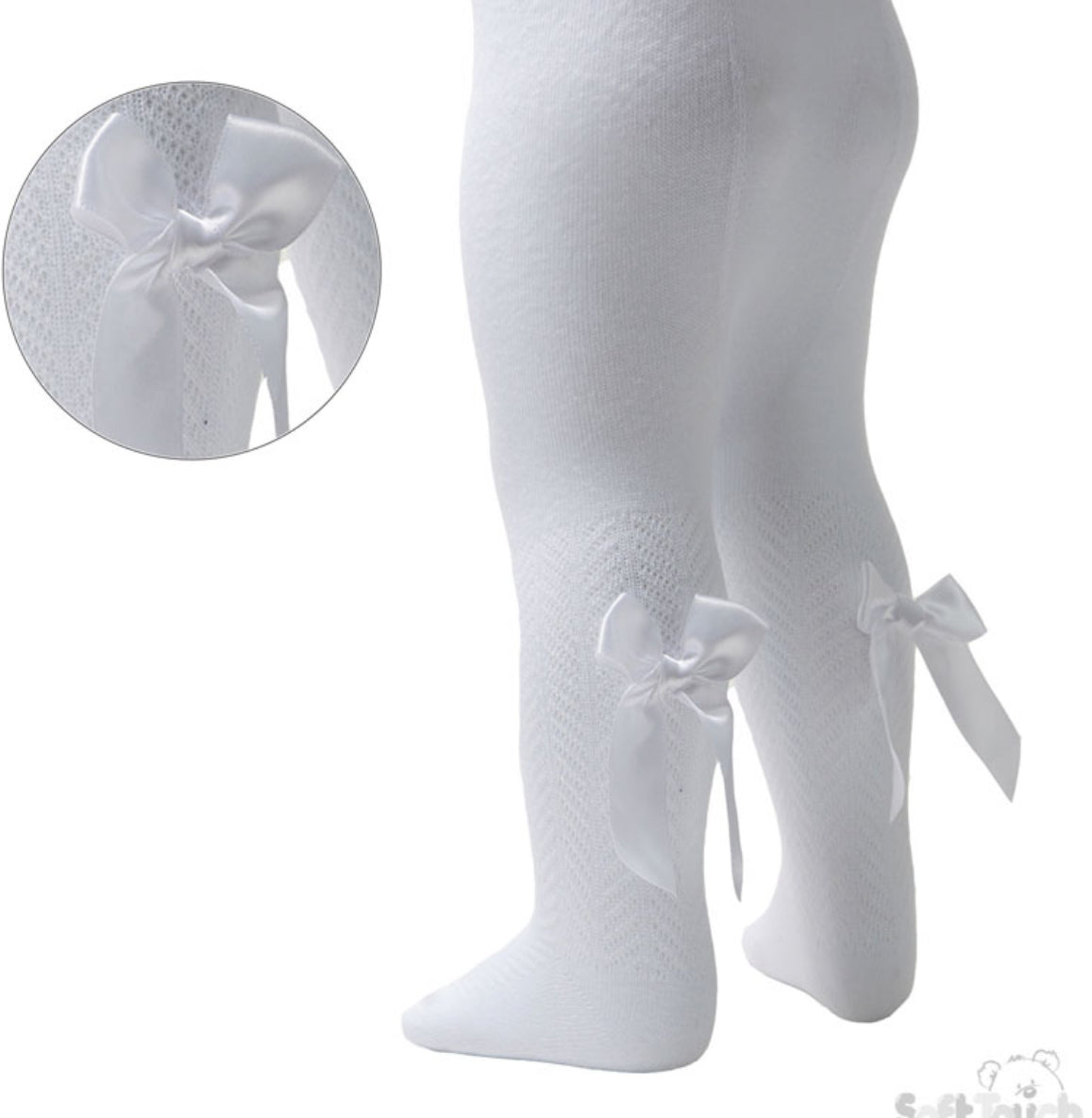 Soft touch girls white bow  tights