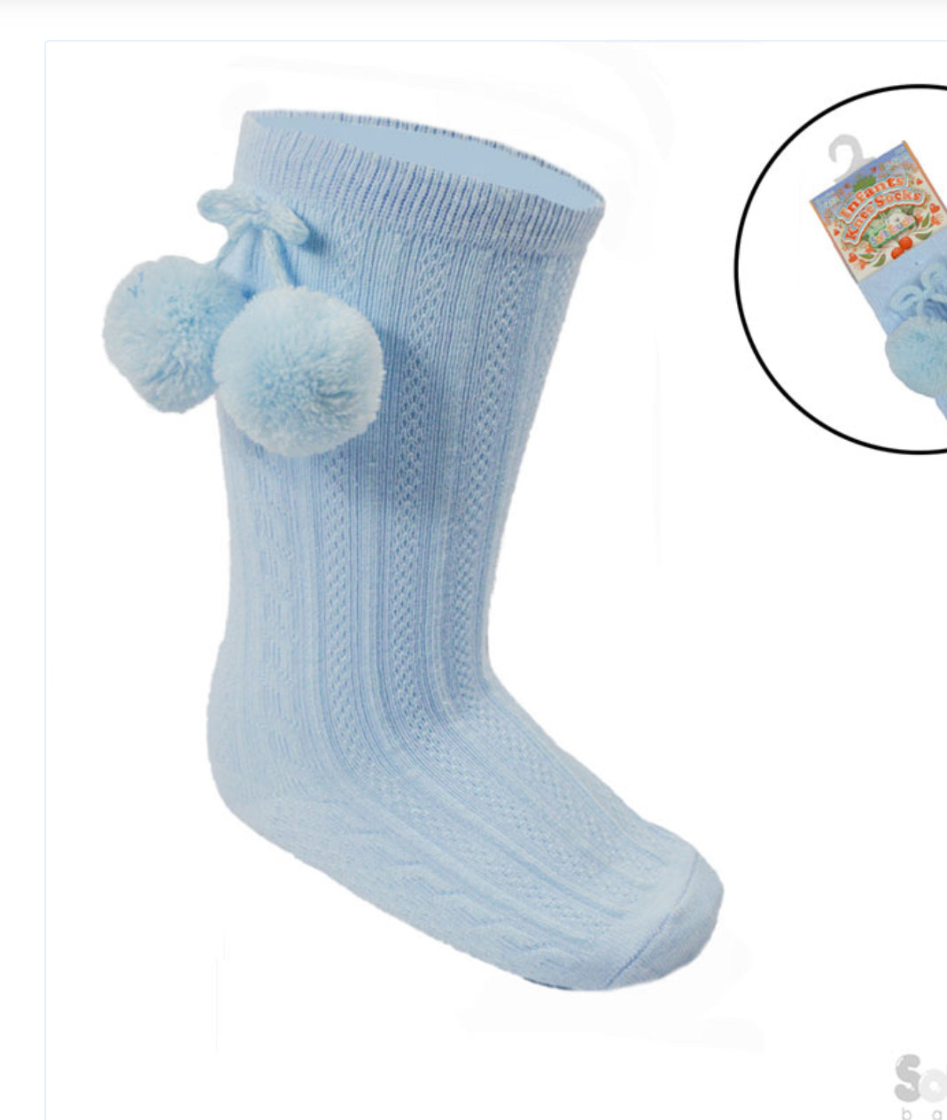 Soft touch baby boys blue knee high pom pom socks