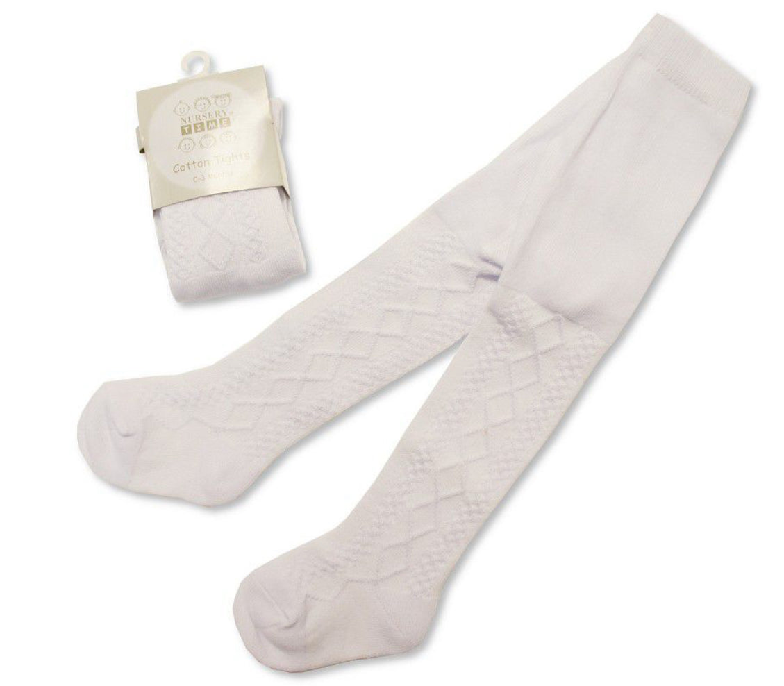 Nursery time girls white diamond tights