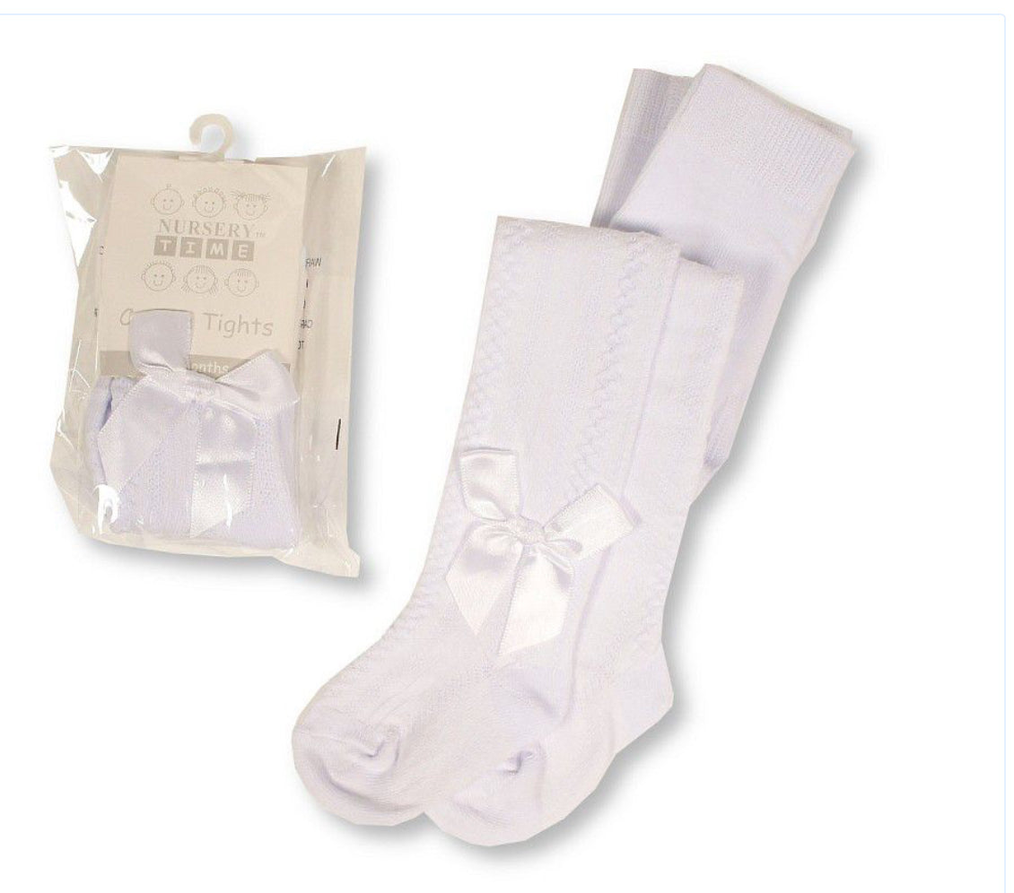Nursery Time white diamond bow baby girls tights