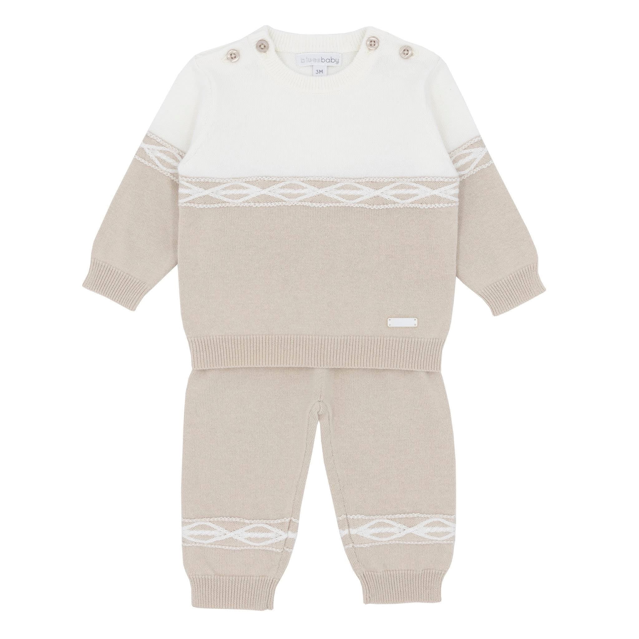 Blues Baby boys beige knitted 2 piece set BB2132