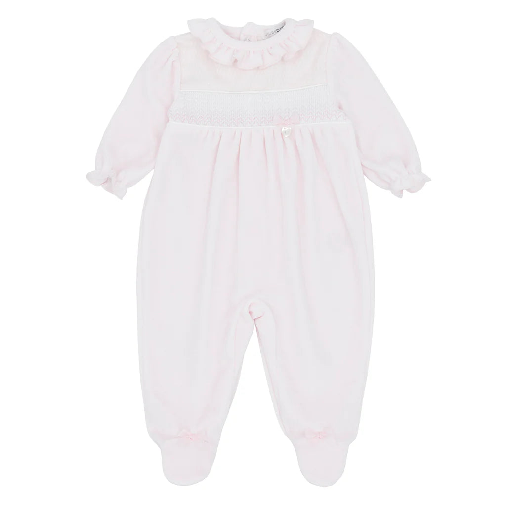 Blues Baby pink smocked babygrow BB2173