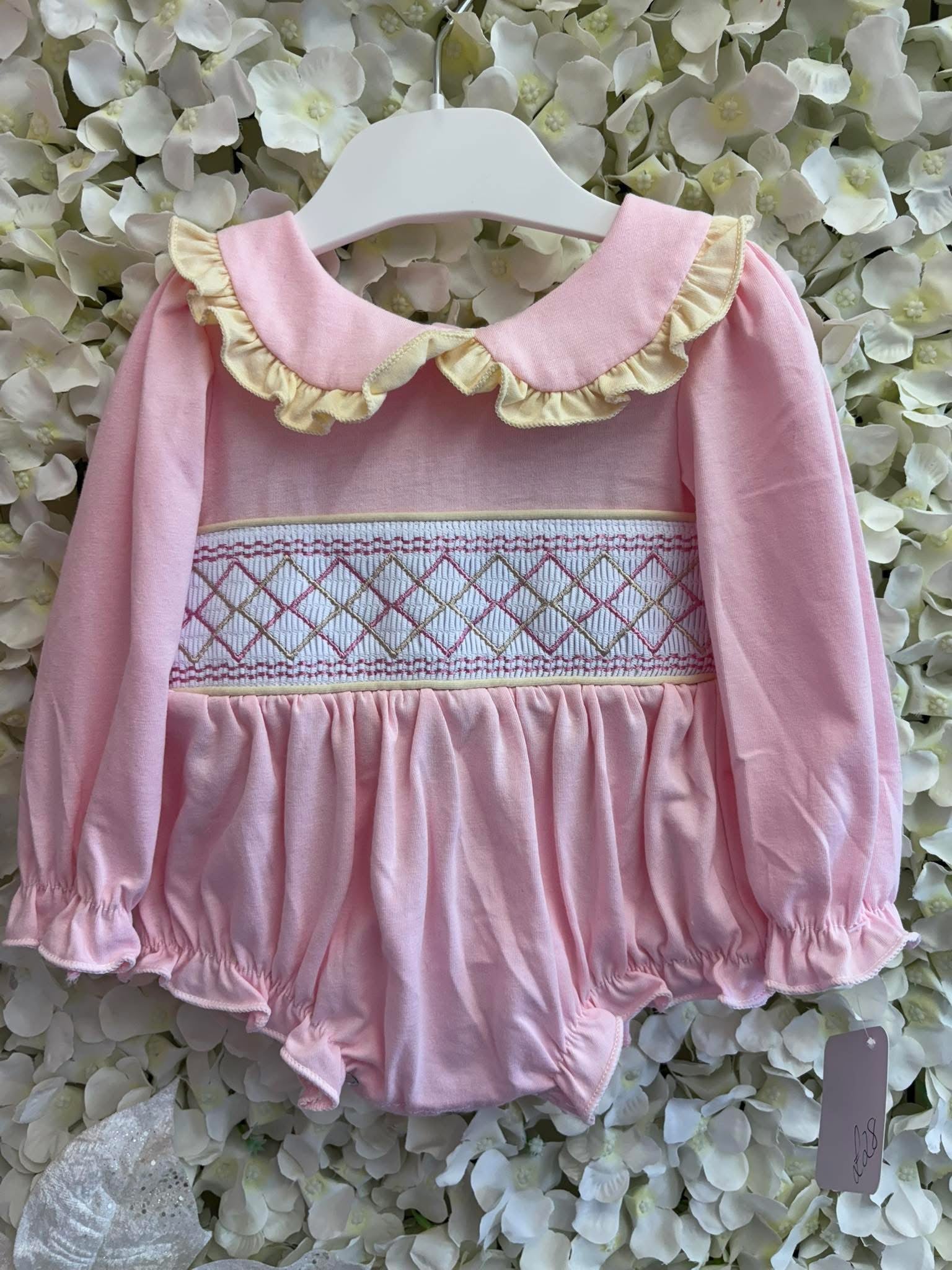 Envy My Baby smocked pink romper