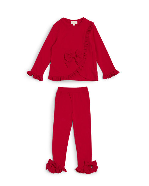 Caramelo Kids red bow lounge wear set 0398238