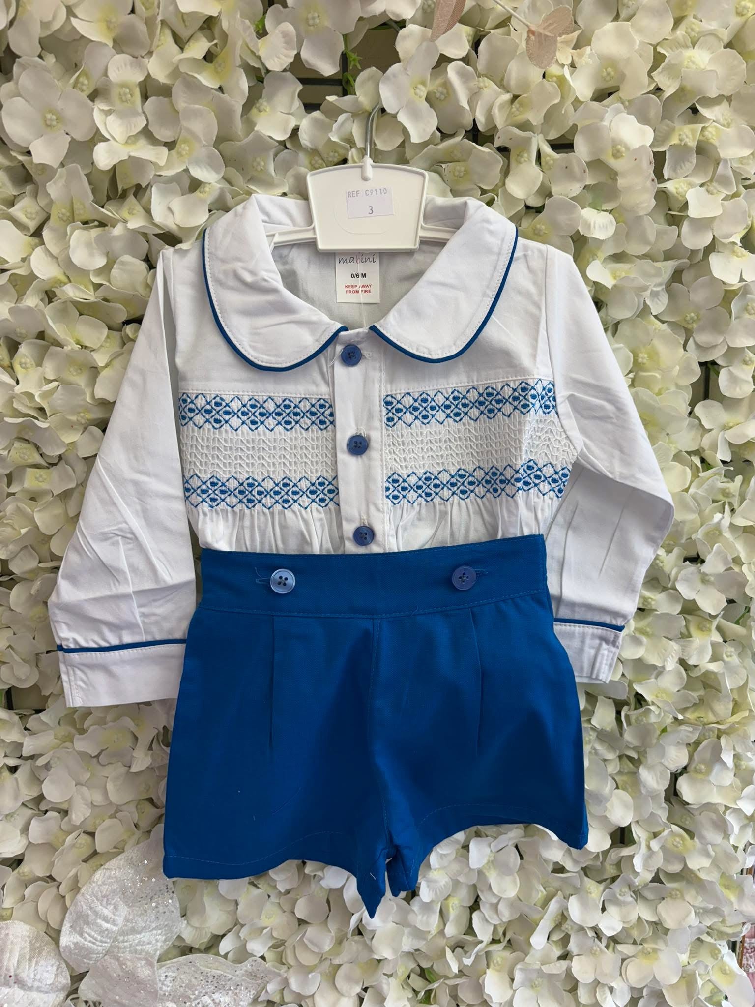 Mabini boys blue smocked shorts set