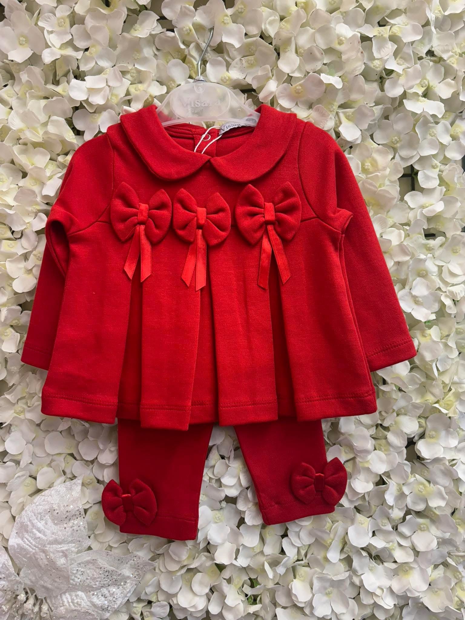 Visara red bow girls legging set