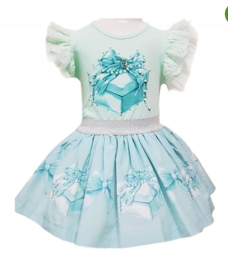 Neon kids mint girls skirt set